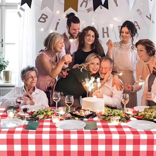 4 Pack Red Gingham Tablecloth 54x108 Inches Checkered Disposable Plastic Tablecovers for Parties Events