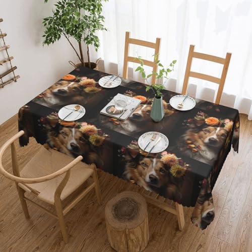 Dog Girl With Flowers Anti-Grease Tablecloth