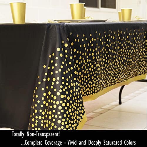 2 Pack Black and Gold Plastic Tablecloths Thick Durable Reusable