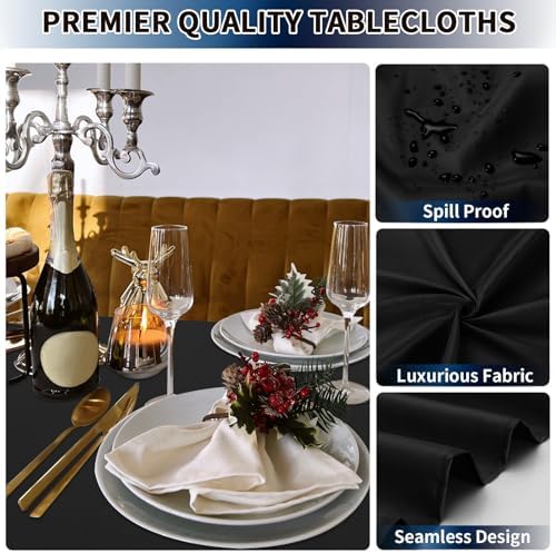 PureFit 6 Pack Black Rectangle Tablecloths 60x102 Inch for 6ft Tables