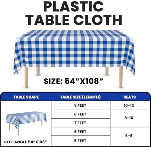 Blue Gingham Rectangle Table Cover 54x108 Inch 20 Pack