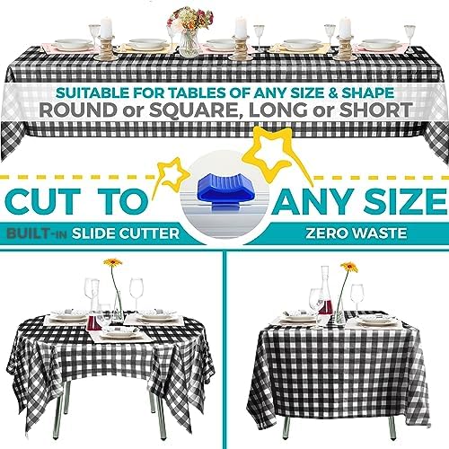 Smarty Kiddo 54in X 100ft Checkered Plastic Tablecloth Roll with Built Cutter