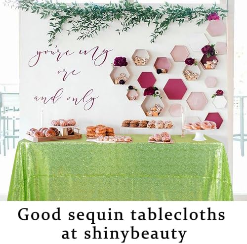 ShinyBeauty Sequin Tablecloth Olive Green 60x102 Inch Rectangle Sparkly Fabric Tablecloths for Wedding Party