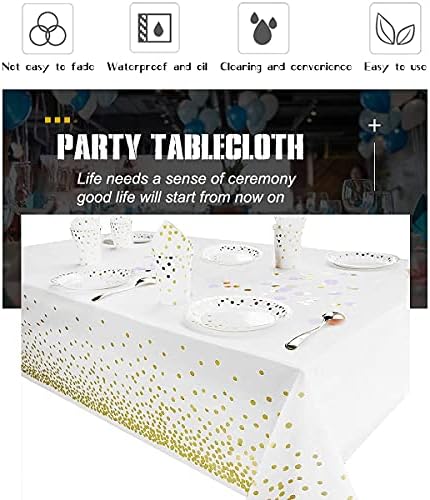 2 Pack White Gold Plastic Tablecloths for 54x108 Tables