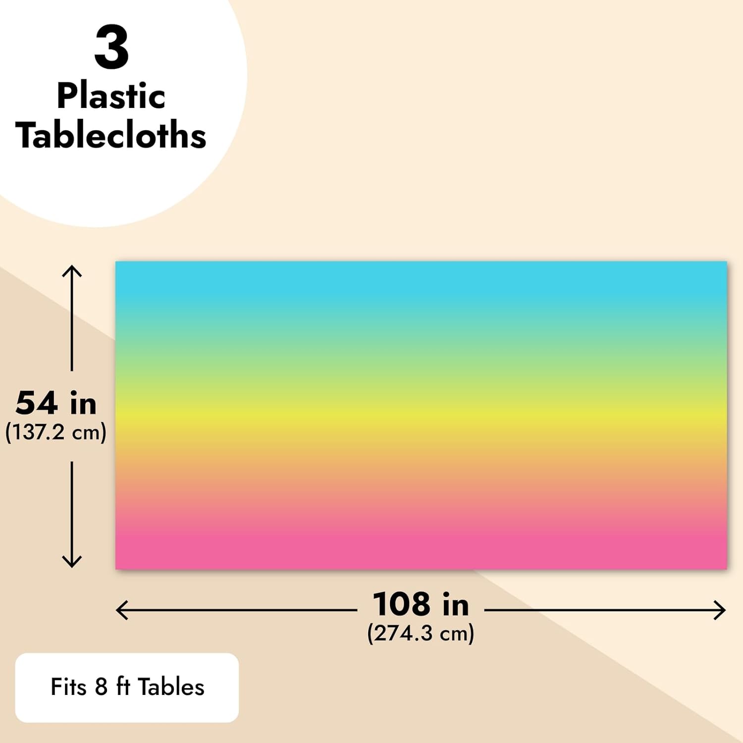 Sparkle and Bash 3 Pack Plastic Ombre Rainbow Tablecloth