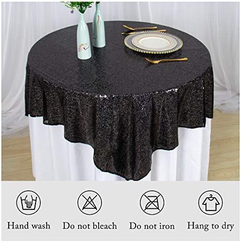 AMZLOKAE Sequin Square Tablecloth 50x50 Black Glitter Overlay for Parties and Events