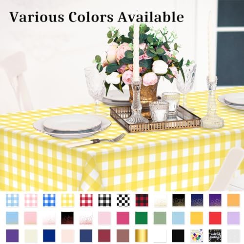 4 Pcs Yellow Checkered Tablecloth 54x108 Inches Rectangle Gingham Table Cover for Outdoor Picnic and Birthday Party