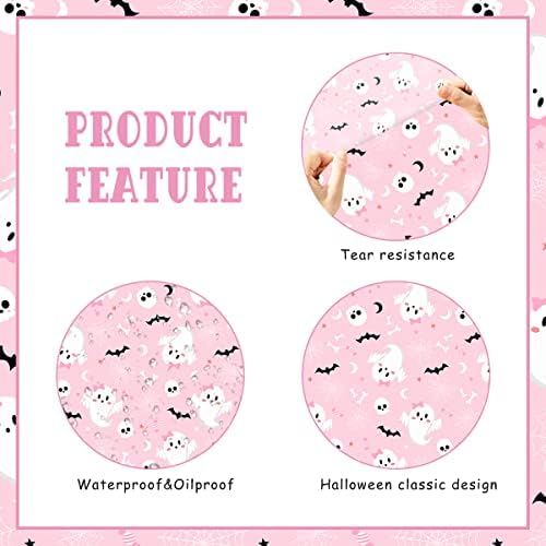 3PCS Halloween Tablecloth Pink Skulls Spider Web Ghost Bat Water-Resistant