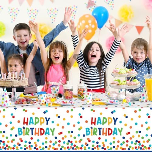 3 Pack Happy Birthday Tablecloths with Polka Dots