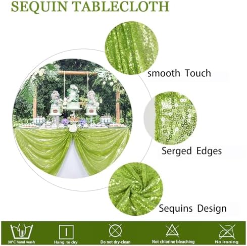 ShinyBeauty Sequin Tablecloth Olive Green 60x102 Inch Rectangle Sparkly Fabric Tablecloths for Wedding Party