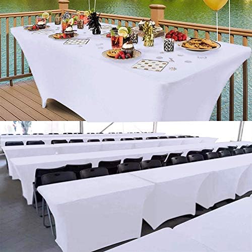 Reliancer 2 Pack 6FT Rectangular Spandex Table Cover for Outdoor Events and Banquets