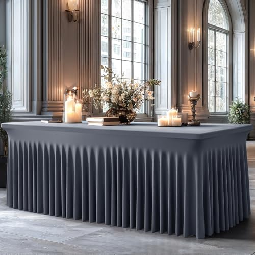 Shillance 2 Pack Grey Spandex Tablecloths for 6 Foot Rectangle Table