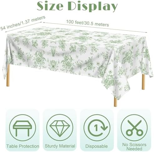 100 Ft Floral Plastic Tablecloth Roll with Cutter Box for Wedding Decor