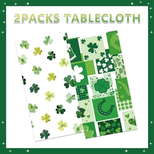 2PCS St Patricks Day Tablecloths Green Shamrock 54x108 Plastic Disposable Party Covers