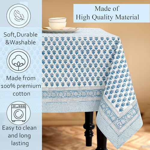 CPC Cotton Print Club 60x60 Inch Apatite Blue Tablecloth