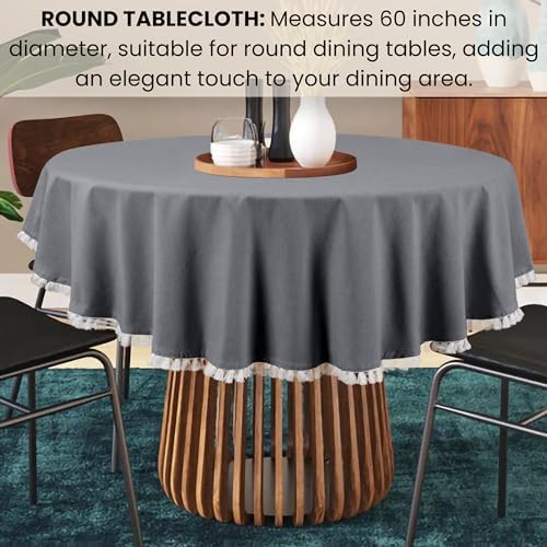 Cotton Clinic Rustic Round Tablecloth 60 Inches Dark Grey