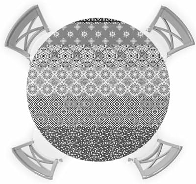 Boho Gray Round Waterproof Table Cover Fitted Tablecloth