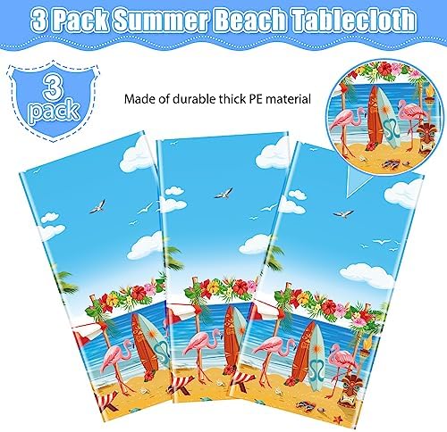 3 Pack Summer Beach Plastic Tablecloths with Hawaiian Design