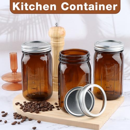 CARBLIN 4 Pack 32 Oz Amber Canning Jars with Airtight Lids
