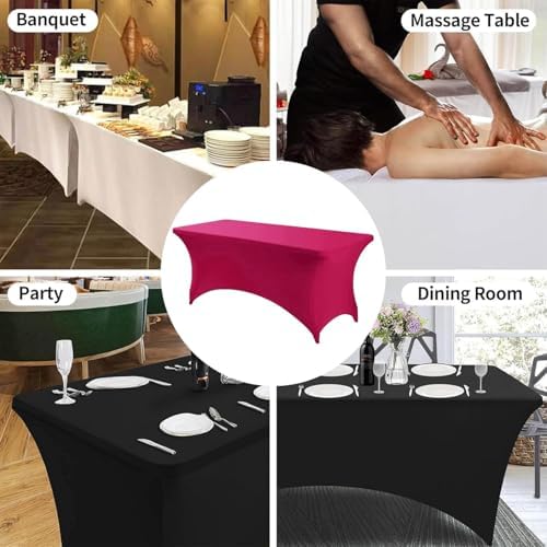 Hot Pink Spandex Table Cover 6ft Rectangular Stretch Tablecloth for Home Events