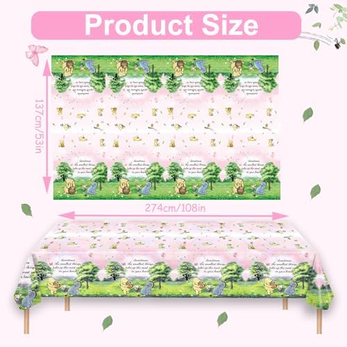 3PCS Pink Winnie Bear Tablecloth Baby Shower Decorations