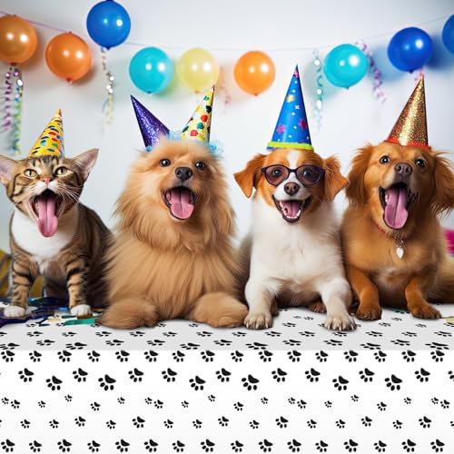 4 Pack Paw Print Plastic Tablecloths for Dog Birthday Party
