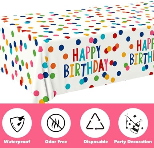 2Pack Happy Birthday Tablecloths for Party and Baby Shower Decoration 108x54 Inches