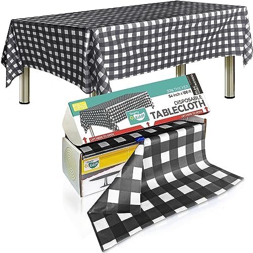 Smarty Kiddo 54in X 100ft Checkered Plastic Tablecloth Roll with Built Cutter