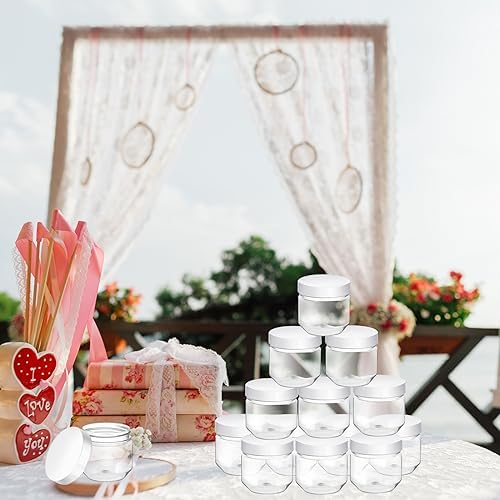 Tanlade 60 Pcs 3 Oz Clear Plastic Jars with Lids