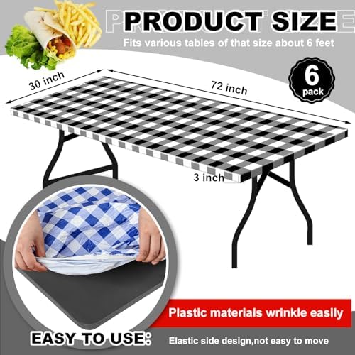 Boao 6 Pcs Elastic Table Cover for 6 ft Tables