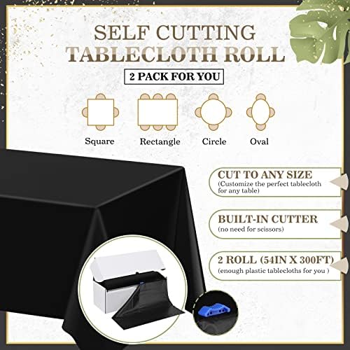 Moukeren 2 Pieces 54 Inch x 300 Feet Plastic Tablecloth Roll with Slide Cutter