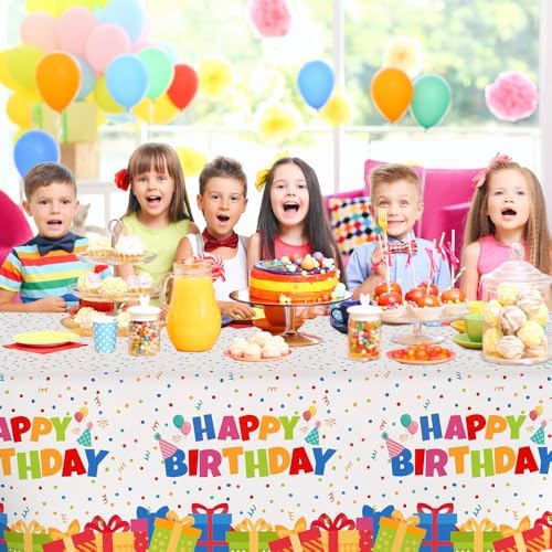 3 Pack Birthday Tablecloths for Kids 54x108 Inch Waterproof Rectangle Party Covers