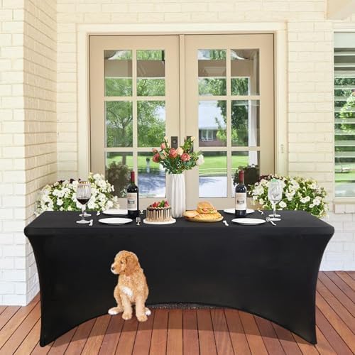 2 Pack 6FT Black Stretch Spandex Tablecloths