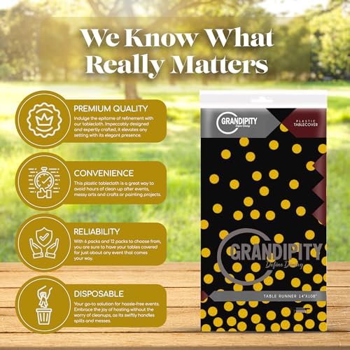 Grandipity Gold Dot on Black 12 Pack Tablecloth 54x108