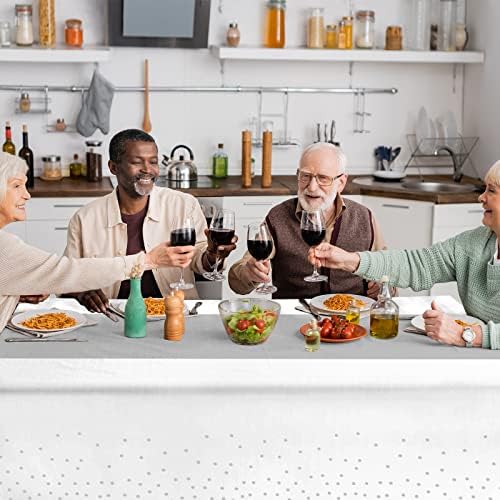8Pack White and Silver Dot Tablecloths and Satin Table Runner Set for Occasions