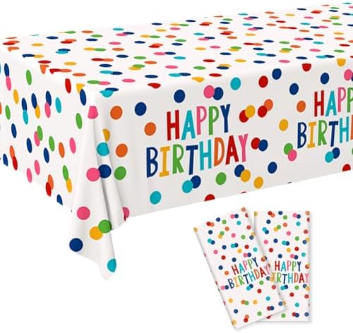 2Pack Happy Birthday Tablecloths for Party and Baby Shower Decoration 108x54 Inches