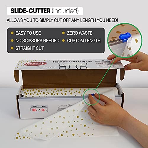 Neatiffy 54 in x 100 Ft Tablecloth Roll with Slide Cutter - Waterproof Cover for Tables