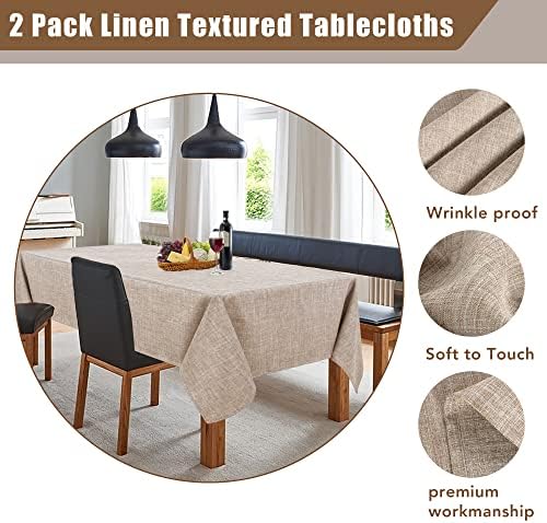 Fitable Nature Faux Linen Tablecloths 2 Pack Neutral 60x84 Inch