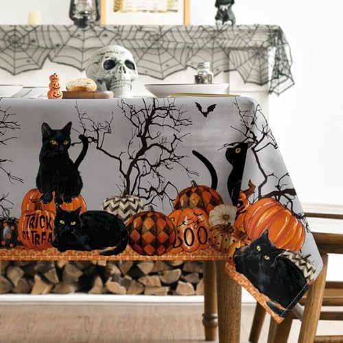 Horaldaily Halloween Tablecloth 52x70 Inch Buffalo Plaid Pumpkin Moon Cat Table Cover for Party Picnic Dinner Decor