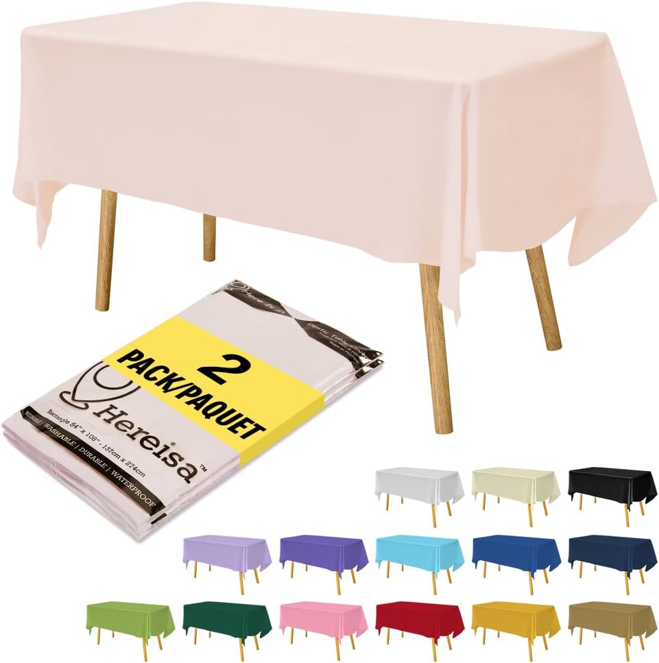 Blush Pink Plastic Tablecloths 2 Pack for Bridal Shower and Picnic