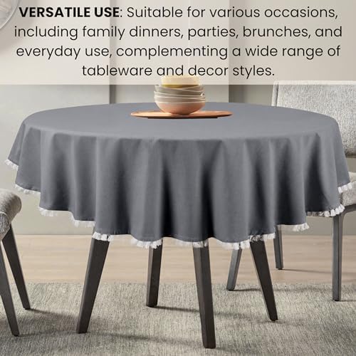 Cotton Clinic Rustic Round Tablecloth 60 Inches Dark Grey