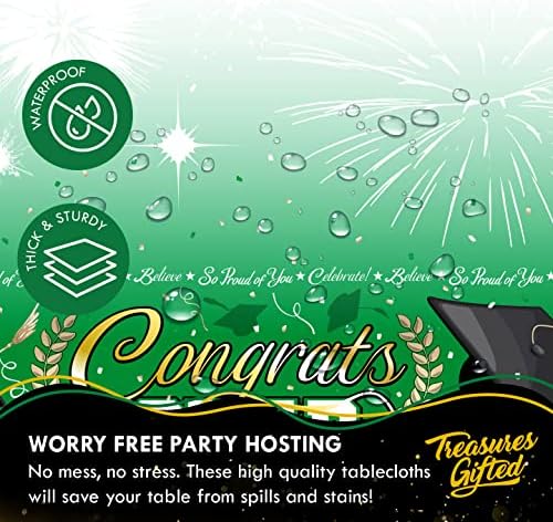 Treasures Gifted Green Graduation Tablecloths - 3 Pack 54 x 108 Inches