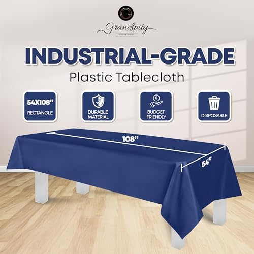 Grandipity Navy Blue Plastic Table Cloth 6 Pack 54in x 108in