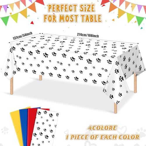 4 Pack Paw Print Plastic Tablecloths for Dog Birthday Party