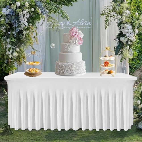 Tohetsuzp White Table Skirts for 6ft Tables 3Pack