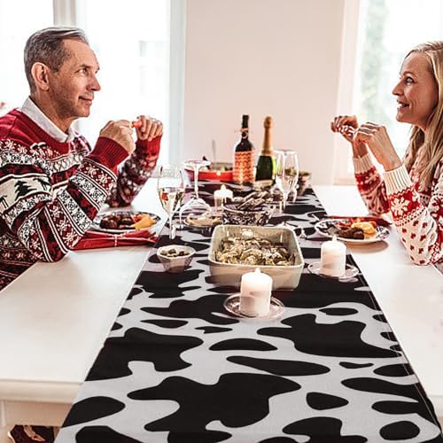 5 Pcs Linen Cow Print Table Runner Farm Tablecloth