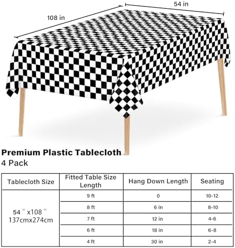 Mulbozy 4 Pcs Black and White Checkered Tablecloths for Party Decorations
