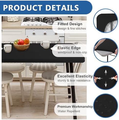 Enjoyidea 2 Pack Black Spandex Table Covers 42x72 Inch Fitted