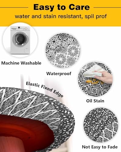 Boho Gray Round Waterproof Table Cover Fitted Tablecloth