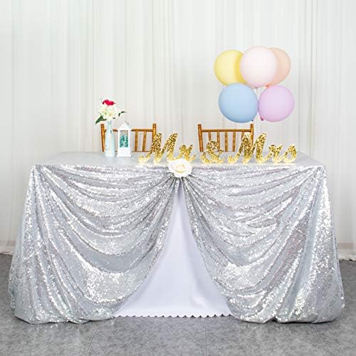 ShinyBeauty Silver Sequin Tablecloth 72x72 Inch Square